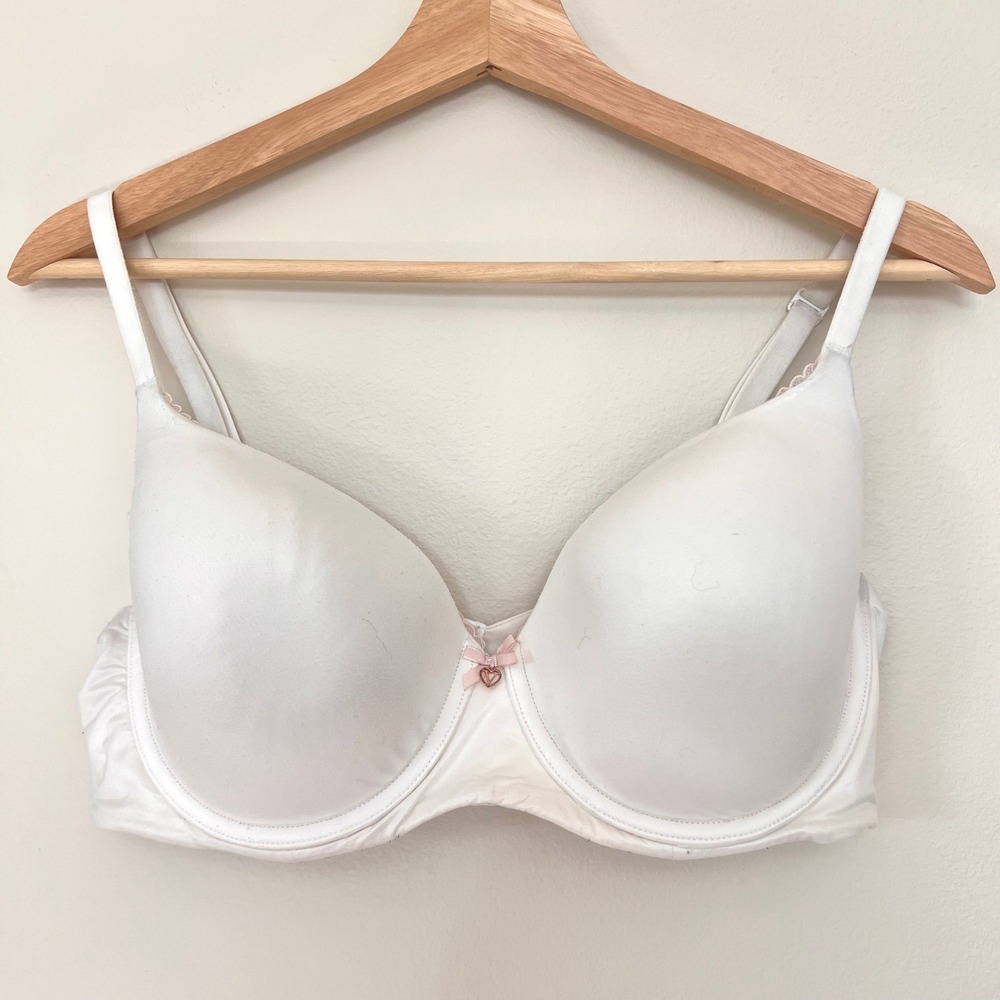 Victoria's Secret White Pink Lace Trim T-Shirt Underwire Bra 813357-QBF 34 DD‎